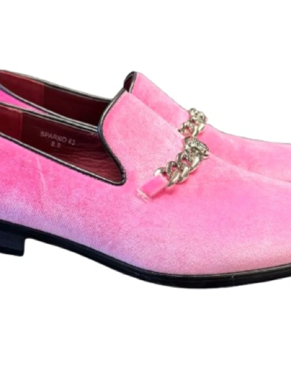 Pink Velvet Chain Loafers Smoking Slippers Lion Medallion Dress Shoes Men’s 8.5
